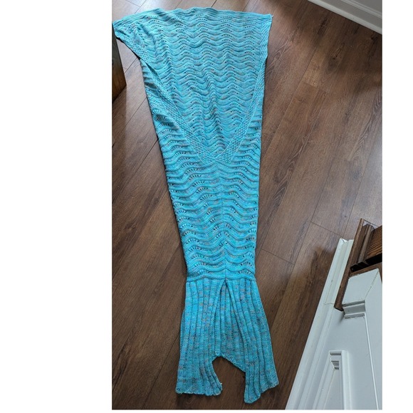 Other - Crochet Mermaid Tail Blanket Turquoise Blue Wavy Knit Cocoon Throw Fin